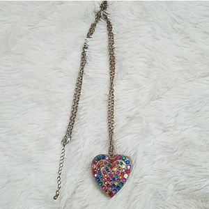 Vintage bejeweled heart locket necklace